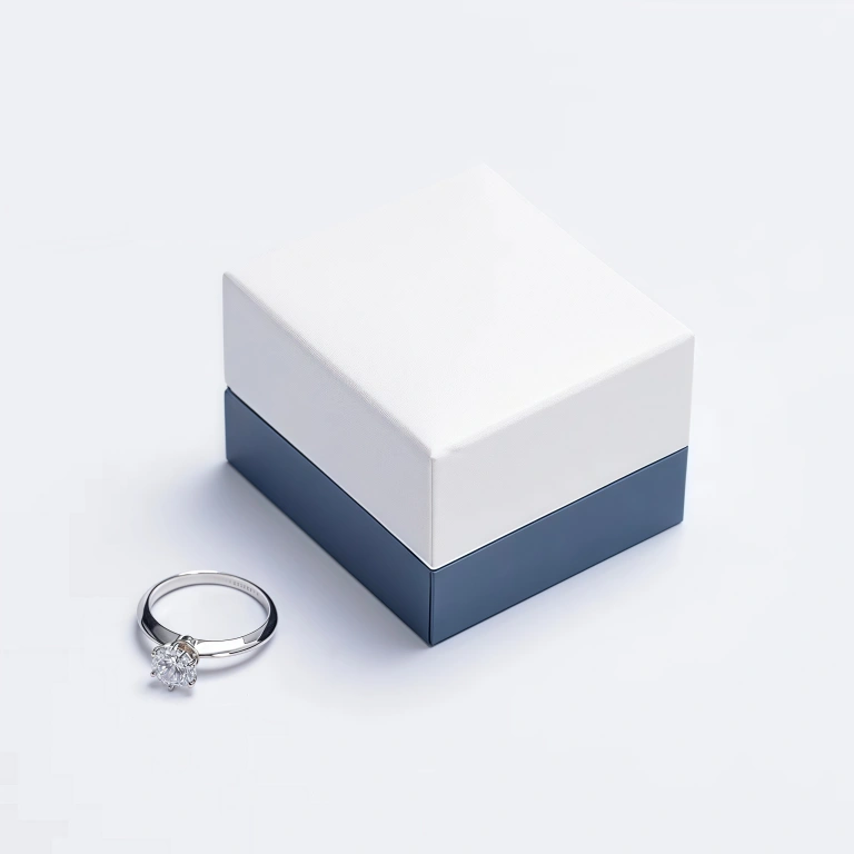 Custom Elegant White Paper Ring Box with Blue Lining - Image 4