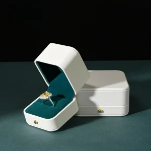 Custom High-End White PU Leather Engagement Ring Box - Image 3