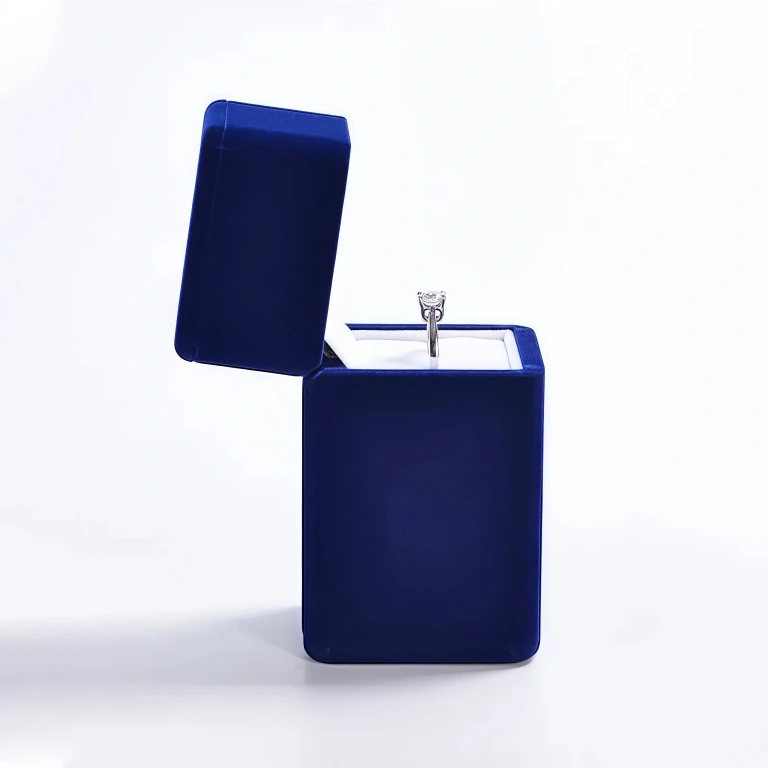 Custom High-End Blue Velvet Unique Engagement Ring Box - Image 3