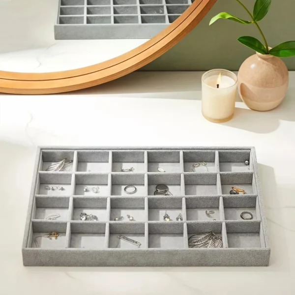 Luxury Velvet Jewelry Tray Stackable 24 Grid Organizer