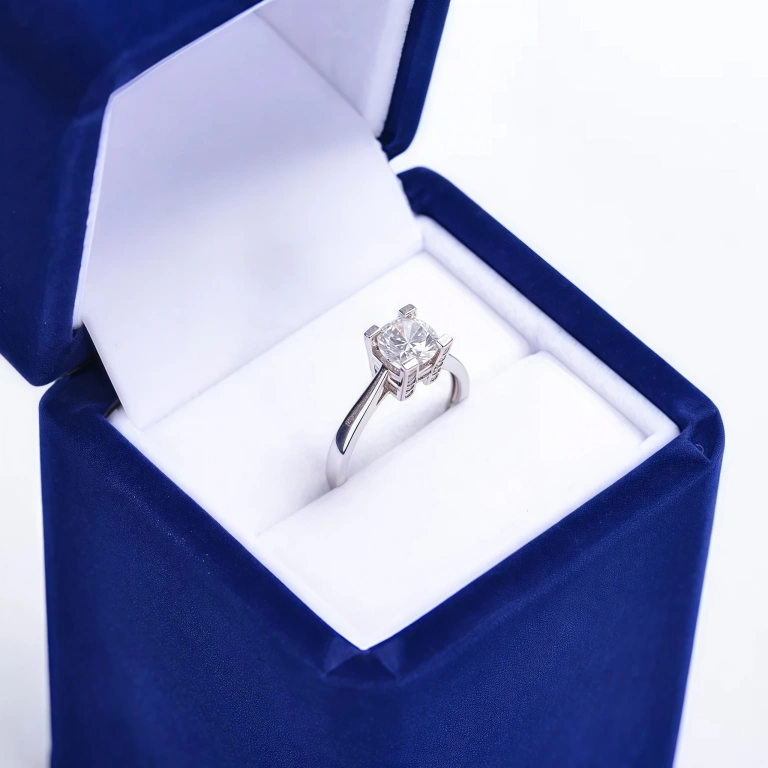 Custom High-End Blue Velvet Unique Engagement Ring Box - Image 4