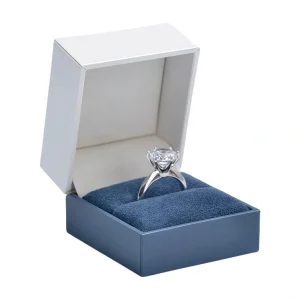 white-jewelry-box Custom Elegant White Paper Ring Box with Blue Lining