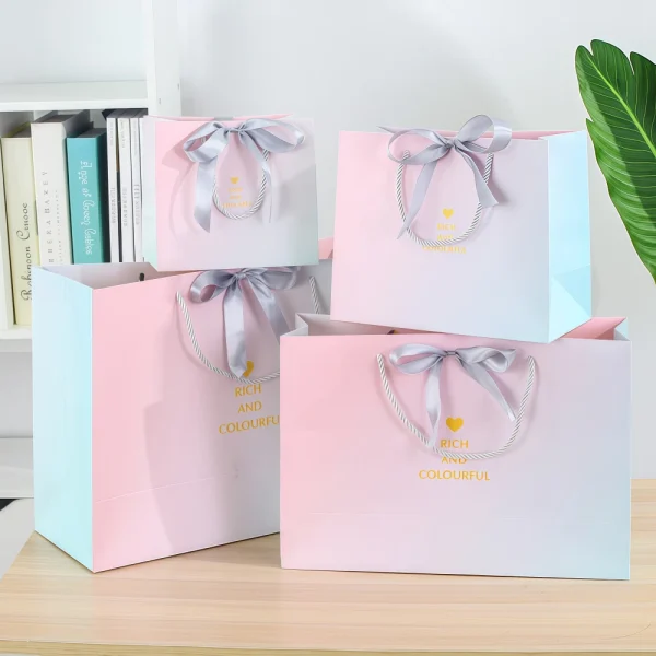 Custom Gradient Pink High-end Thickening Gift Handbag Paper Bag