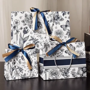 Custom Retro Floral Bow High-end Gift Handbag Paper Bag - Image 2