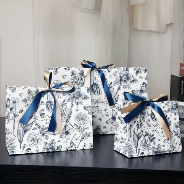 Custom Retro Floral Bow High-end Gift Handbag Paper Bag