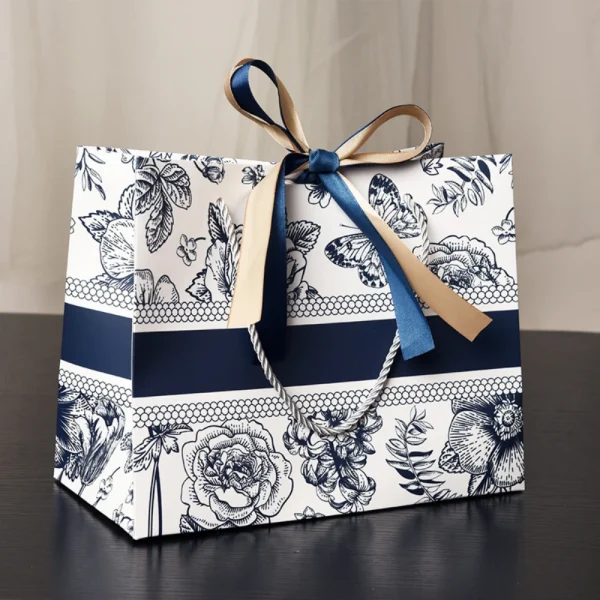 Custom Retro Floral Bow High-end Gift Handbag Paper Bag
