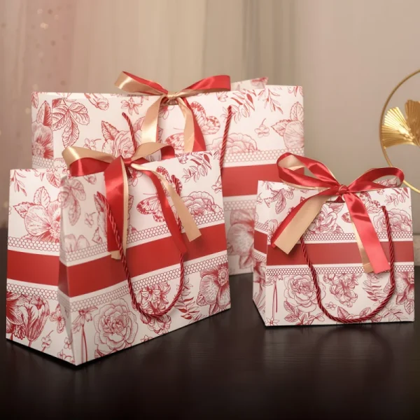 Custom Red Flower High-end Gift Handbag Paper Bag