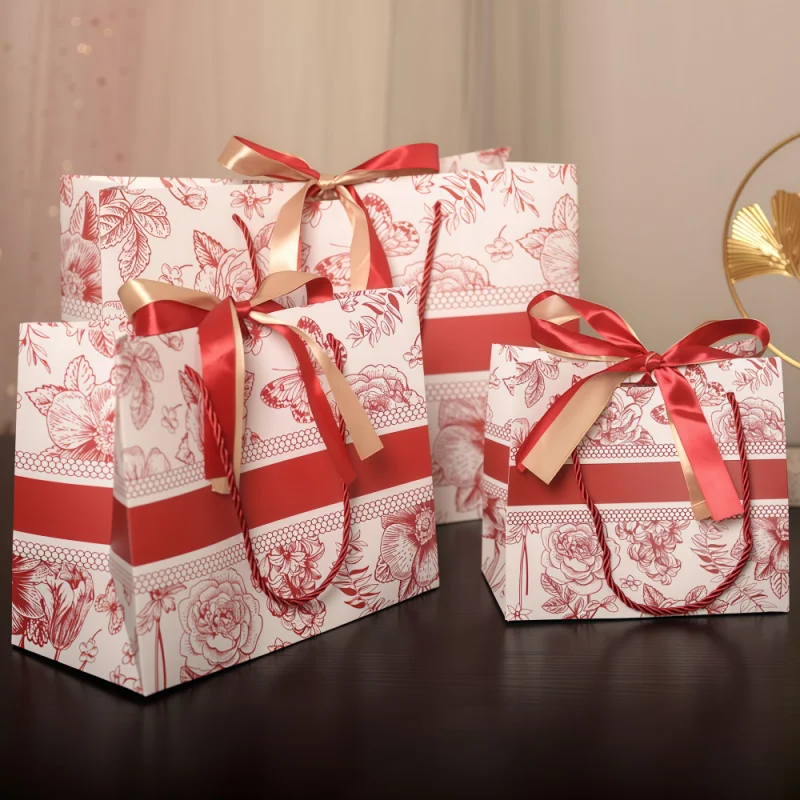 Custom Red Flower High-end Gift Handbag Paper Bag - Image 3