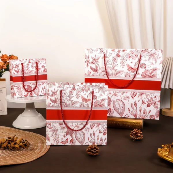 Custom Red Flower High-end Gift Handbag Paper Bag