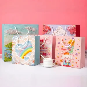 Custom Oil Painting High-end Thickening Gift Handbag Paper Bag - Image 4
