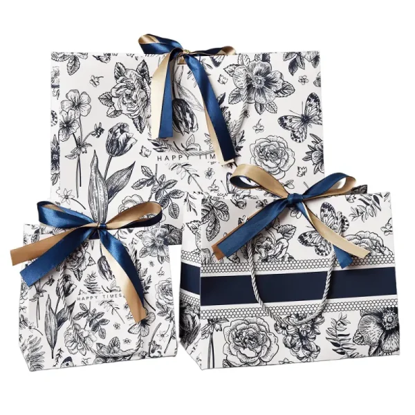 Custom Retro Floral Bow High-end Gift Handbag Paper Bag
