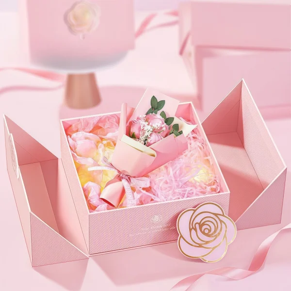 Double Door Flip-Top Gift Box Rose Magnetic Gift Box