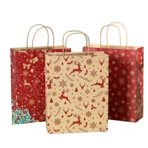 Vintage Kraft Paper Christmas Gift Tote Bag Handbag