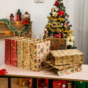 Vintage Kraft Paper Christmas Gift Tote Bag Handbag - Image 2