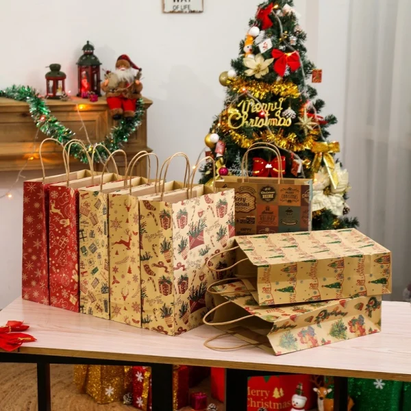 Vintage Kraft Paper Christmas Gift Tote Bag Handbag