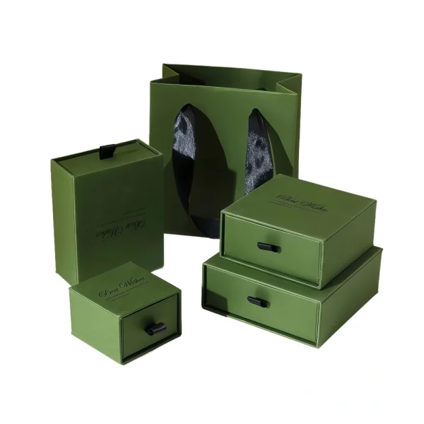 Custom Logo Green Drawer Gift Box Set with Gift Bag