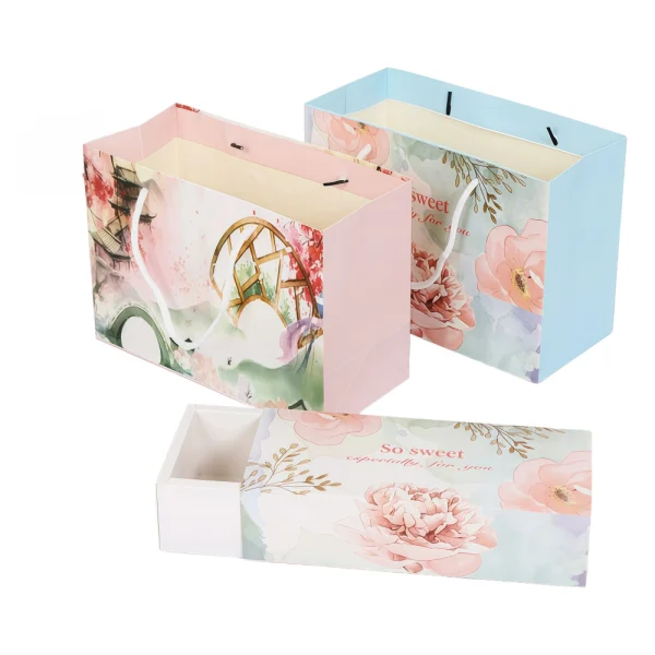 Custom Flower Drawer Gift Box with Gift Paper Bag