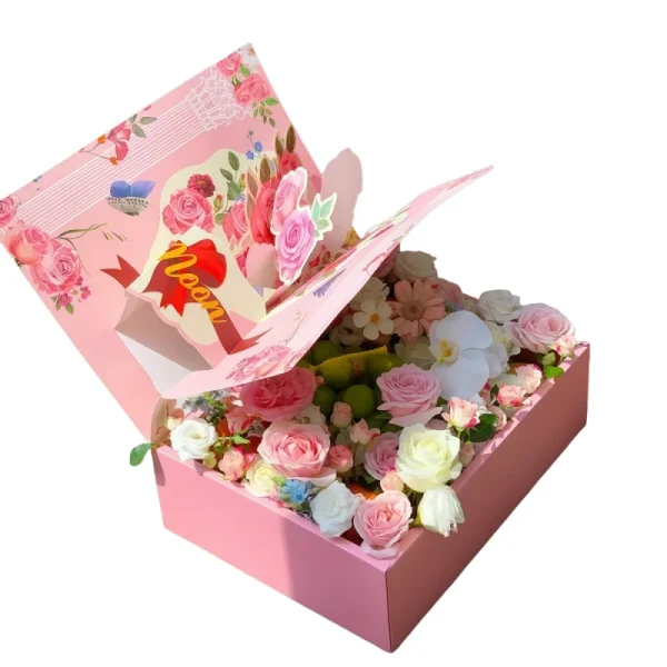 Pink Flower Pop-up Greeting Cards Flip-Top Gift Box