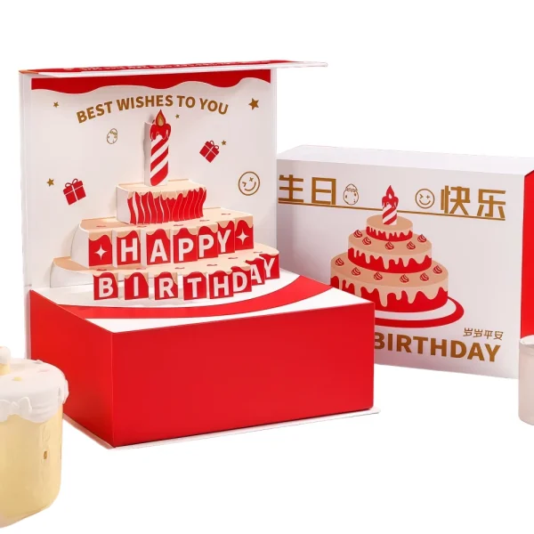Red 3D Painting Happy Birthday Flip-Top Gift Box