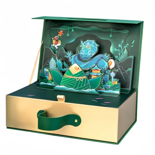 Green 3D Greeting Card Dragon Boat Festival Flip-top Gift Box