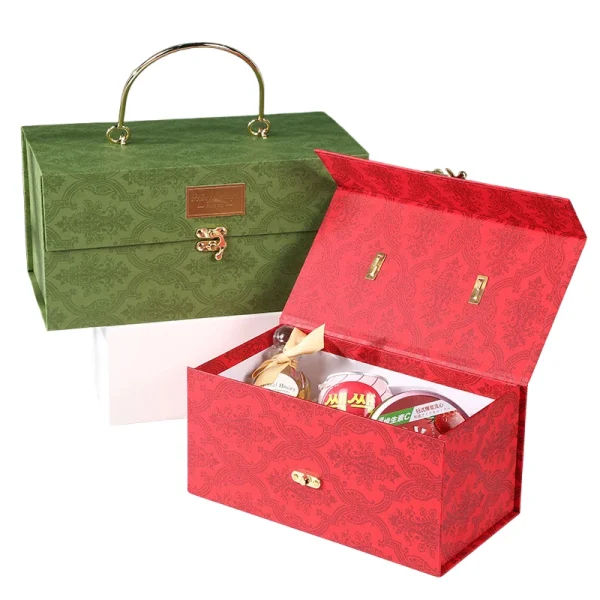 Red and Green Handle Flip-Top Gift Box