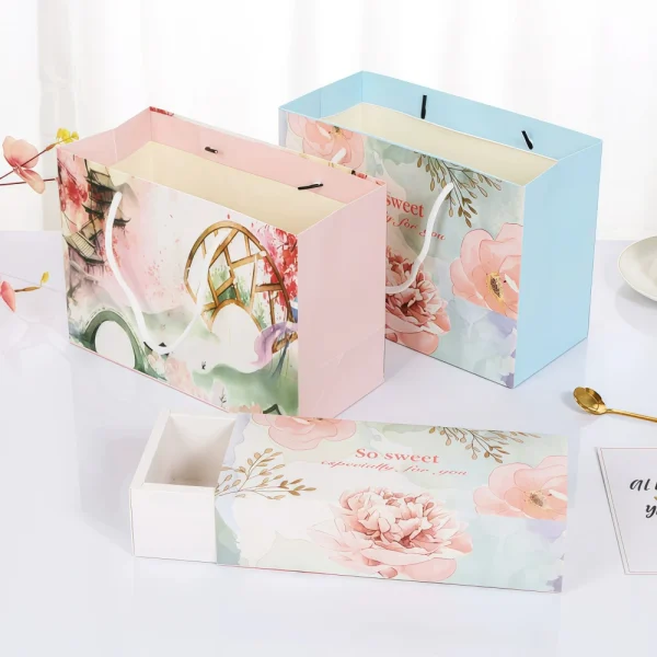 Custom Flower Drawer Gift Box with Gift Paper Bag