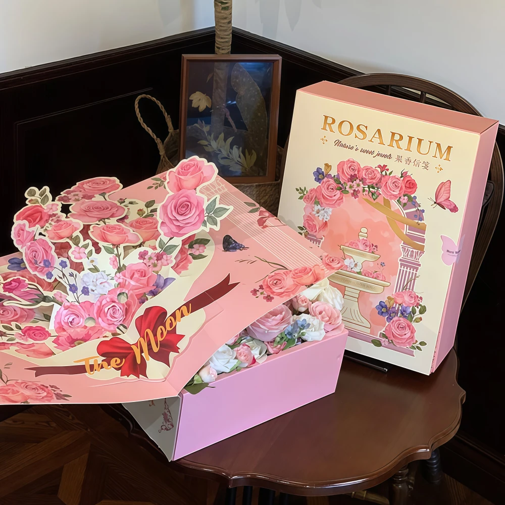 Pink Flower Pop-up Greeting Cards Flip-Top Gift Box - Image 3