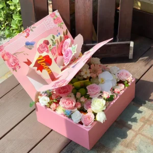 Pink Flower Pop-up Greeting Cards Flip-Top Gift Box - Image 4