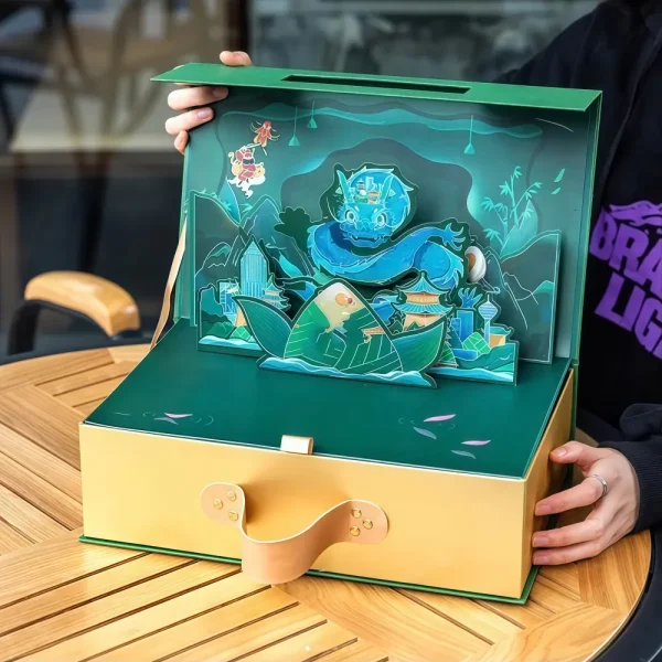 Green 3D Greeting Card Dragon Boat Festival Flip-top Gift Box