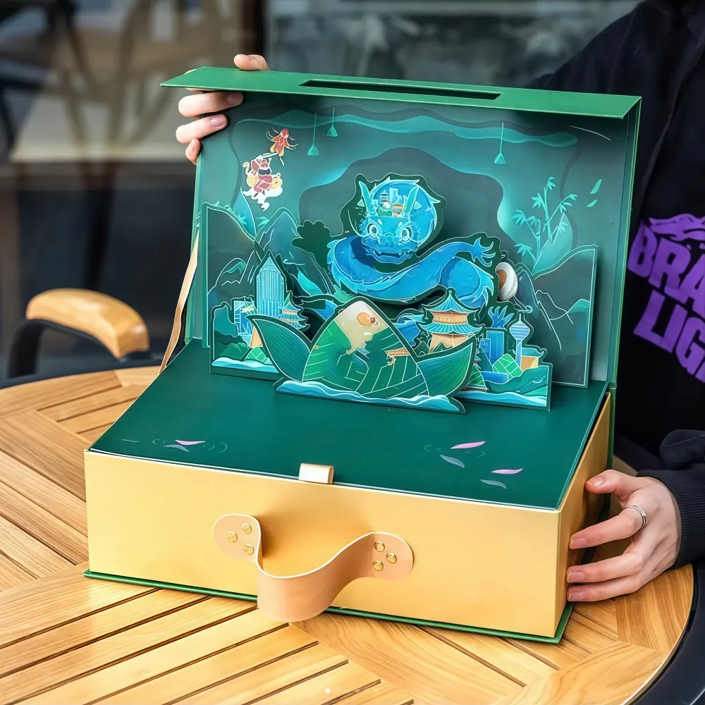 Green 3D Greeting Card Dragon Boat Festival Flip-top Gift Box - Image 3