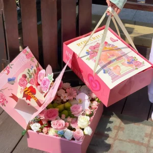 Pink Flower Pop-up Greeting Cards Flip-Top Gift Box - Image 2