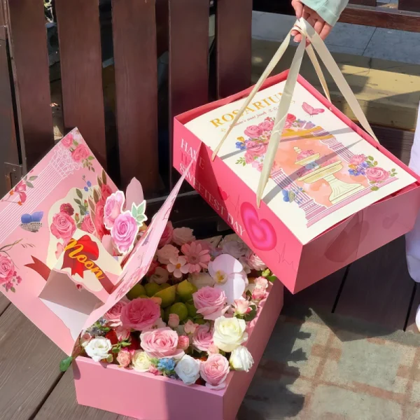 Pink Flower Pop-up Greeting Cards Flip-Top Gift Box