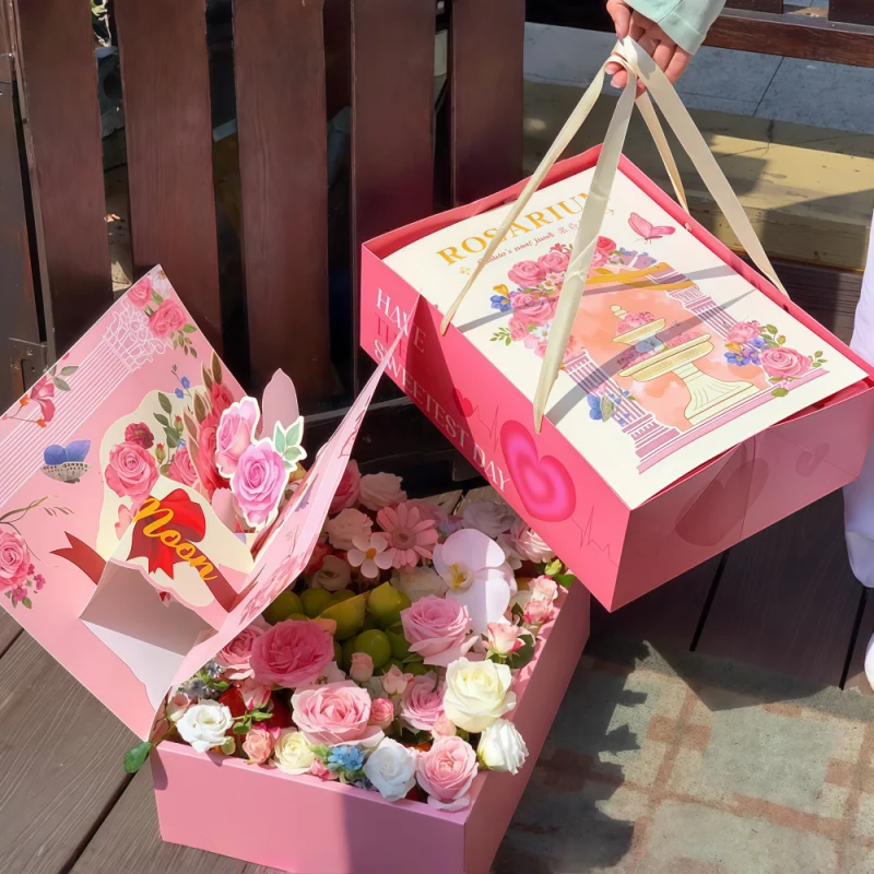 Pink Flower Pop-up Greeting Cards Flip-Top Gift Box - Image 2