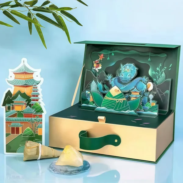 Green 3D Greeting Card Dragon Boat Festival Flip-top Gift Box