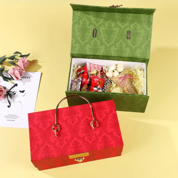 Red and Green Handle Flip-Top Gift Box