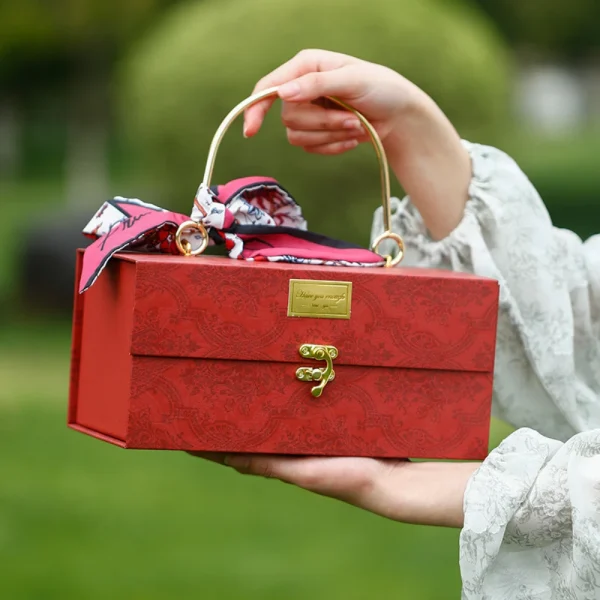 Red and Green Handle Flip-Top Gift Box