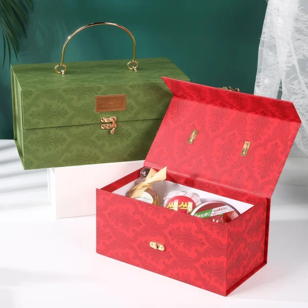 Red and Green Handle Flip-Top Gift Box