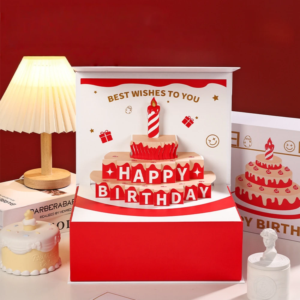 Red 3D Painting Happy Birthday Flip-Top Gift Box - Image 2