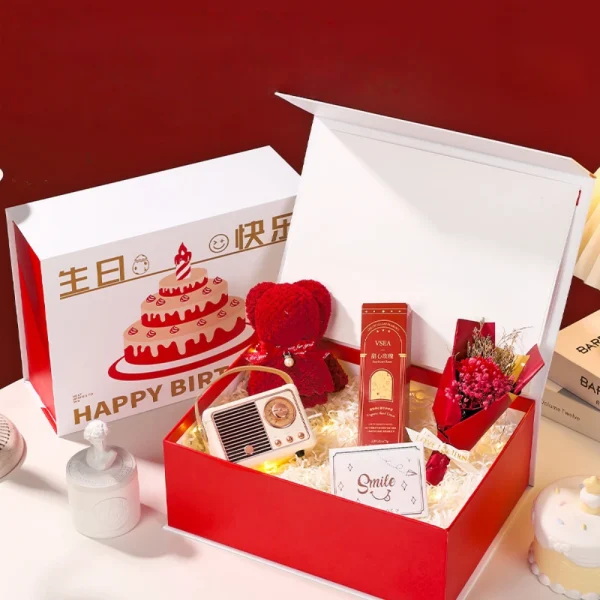 Red 3D Painting Happy Birthday Flip-Top Gift Box