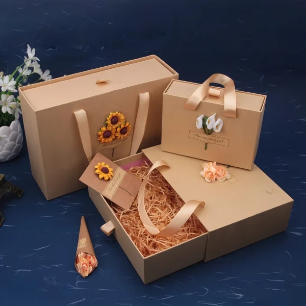 Custom Kraft Paper Drawer Gift Box Set with Gift Paper Bag