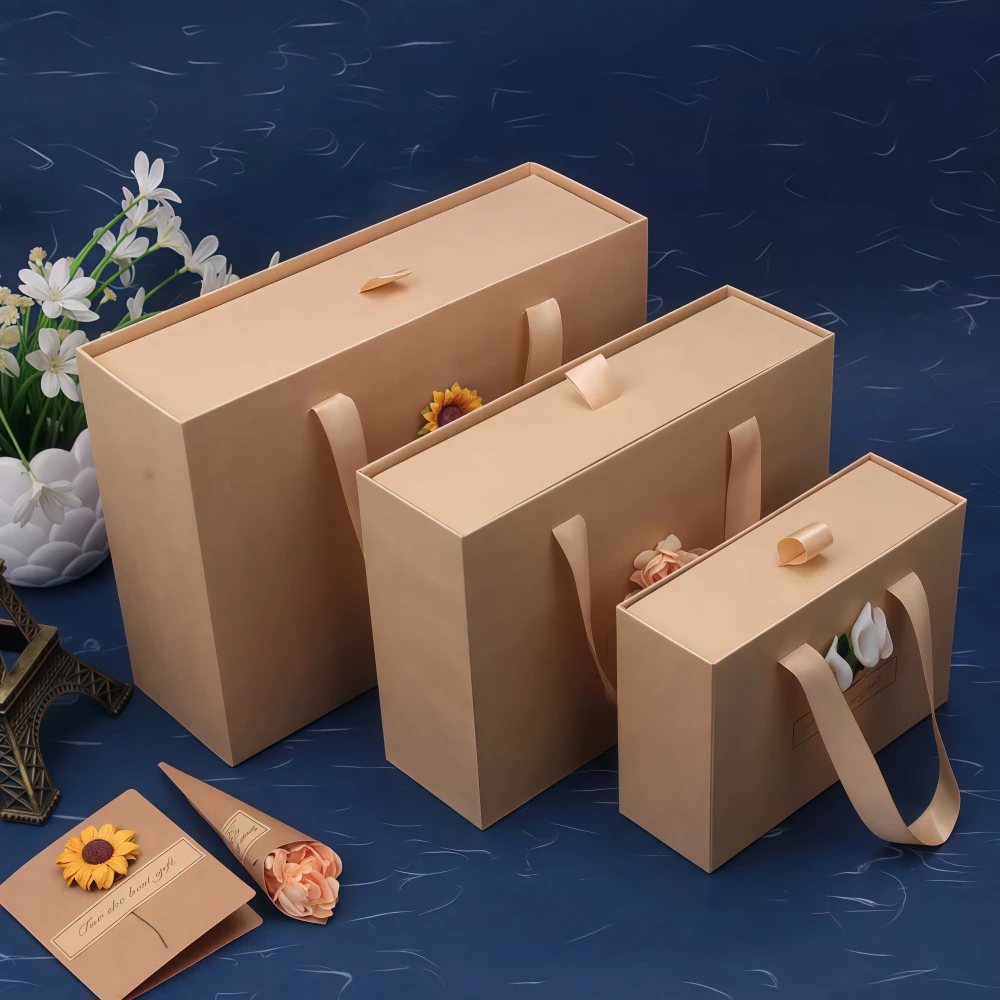 Custom Kraft Paper Drawer Gift Box Set with Gift Paper Bag - Image 3