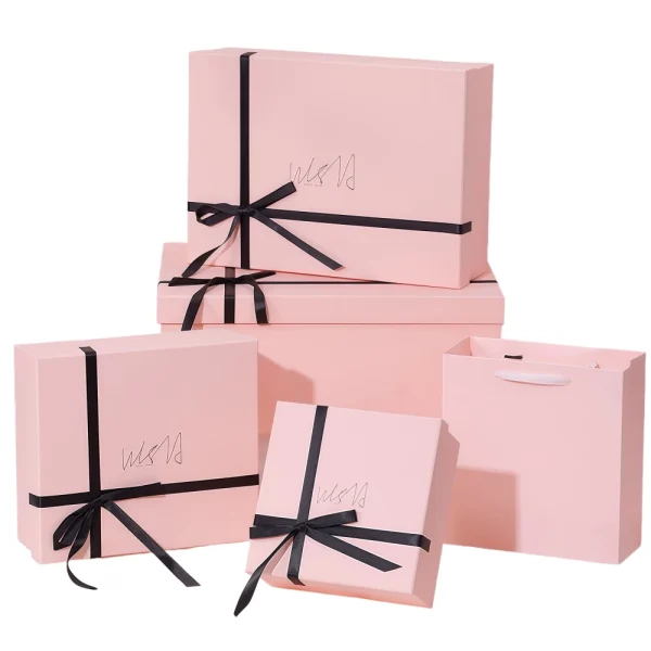 Custom Pink Gift Box Set with Gift Paper Bag Available in Various Sizes