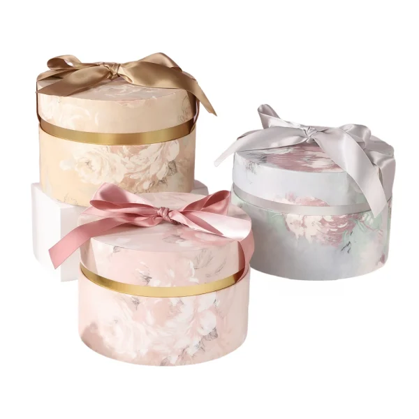 Custom Color Round Slik Lid Gift Box Set with Ribbon