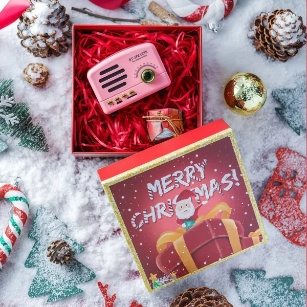 Custom Red Merry Christmas Lid Gift Box Set with Gift Bag