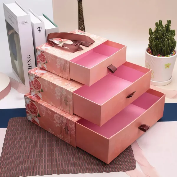 Custom Pink Flower Various Size Drawer Gift Box
