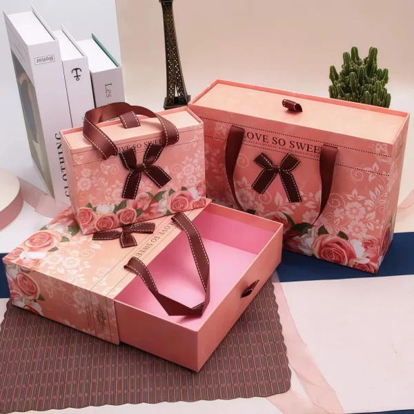 Custom Pink Flower Various Size Drawer Gift Box