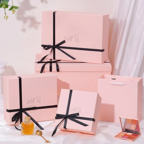 Custom Pink Gift Box Set with Gift Paper Bag Available in Various Sizes