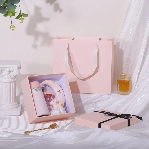 Custom Pink Gift Box Set with Gift Paper Bag Available in Various Sizes