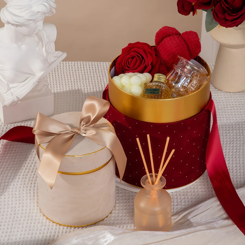 Custom Red & Yellow Round Lid Gift Box Set - Image 4