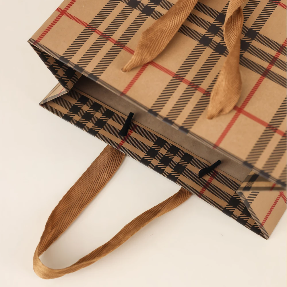 Wholesale Brown Checkered Kraft Paper Gift Bags - Image 4